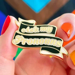 Cheap Ask My Pronouns Enamel Pin Enamel Pins