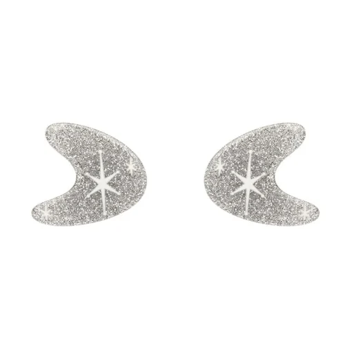 Fashion Atomic Boomerang Glitter Stud Earrings - Silver Essential Earrings