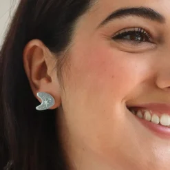 Fashion Atomic Boomerang Glitter Stud Earrings - Silver Essential Earrings