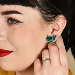Sale Bird Ripple Glitter Resin Stud Earrings - Green Essential Earrings