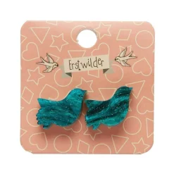 Sale Bird Ripple Glitter Resin Stud Earrings - Green Essential Earrings
