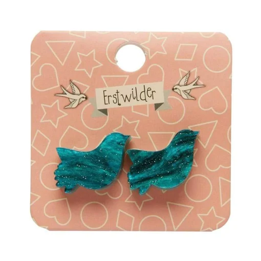 Sale Bird Ripple Glitter Resin Stud Earrings - Green Essential Earrings
