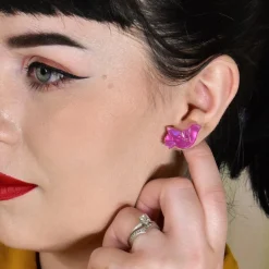 Shop Bird Textured Glitter Resin Stud Earrings - Fuchsia Essential Earrings