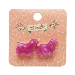 Shop Bird Textured Glitter Resin Stud Earrings - Fuchsia Essential Earrings
