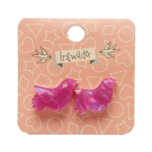Shop Bird Textured Glitter Resin Stud Earrings - Fuchsia Essential Earrings