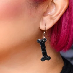 Flash Sale Bones Glitter Resin Drop Earrings - Black Essential Earrings