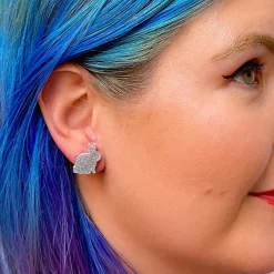 Store Bunny Glitter Resin Stud Earrings - Silver Essential Earrings