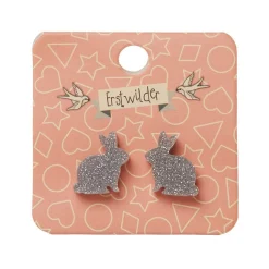 Store Bunny Glitter Resin Stud Earrings - Silver Essential Earrings