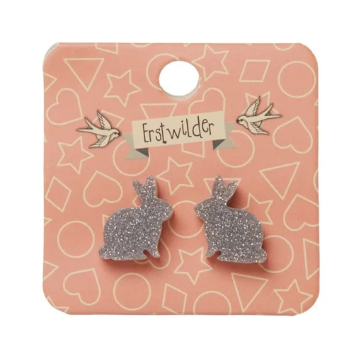 Store Bunny Glitter Resin Stud Earrings - Silver Essential Earrings
