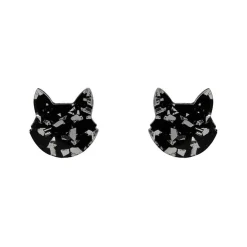 New Cat Head Chunky Glitter Resin Stud Earrings - Silver Essential Earrings