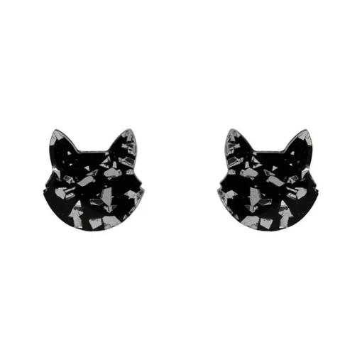 New Cat Head Chunky Glitter Resin Stud Earrings - Silver Essential Earrings
