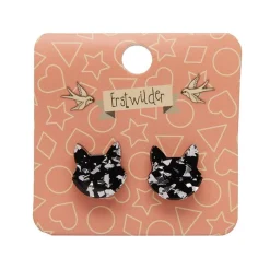 New Cat Head Chunky Glitter Resin Stud Earrings - Silver Essential Earrings