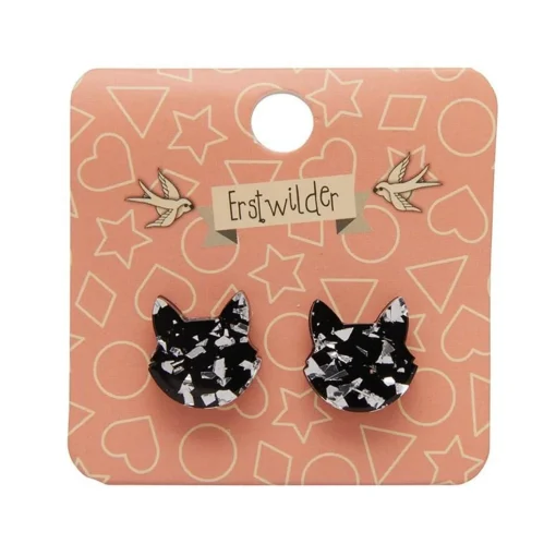 New Cat Head Chunky Glitter Resin Stud Earrings - Silver Essential Earrings