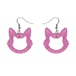 Shop Cat Head Glitter Resin Drop Earrings - Pink Essential Earrings