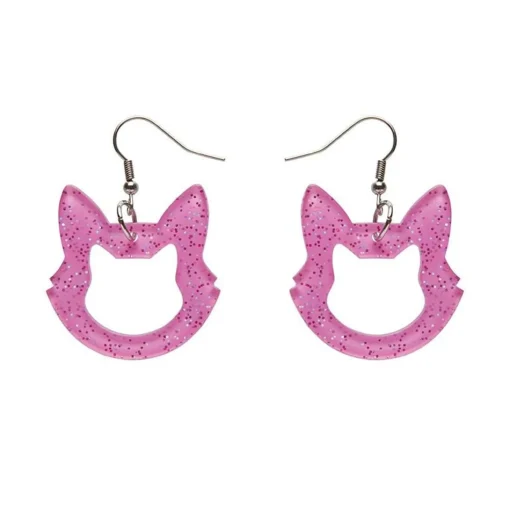 Shop Cat Head Glitter Resin Drop Earrings - Pink Essential Earrings