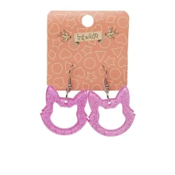 Shop Cat Head Glitter Resin Drop Earrings - Pink Essential Earrings