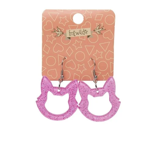 Shop Cat Head Glitter Resin Drop Earrings - Pink Essential Earrings
