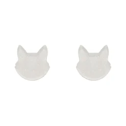 Clearance Cat Head Glitter Resin Stud Earrings - White Essential Earrings