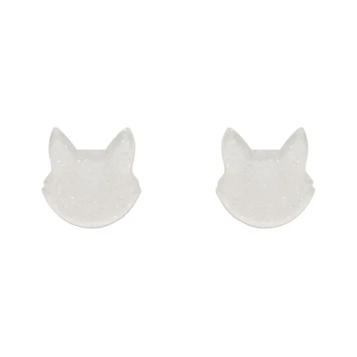 Clearance Cat Head Glitter Resin Stud Earrings - White Essential Earrings