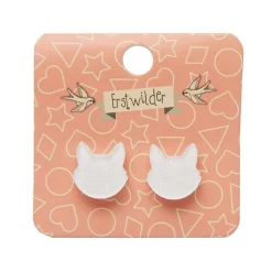 Clearance Cat Head Glitter Resin Stud Earrings - White Essential Earrings
