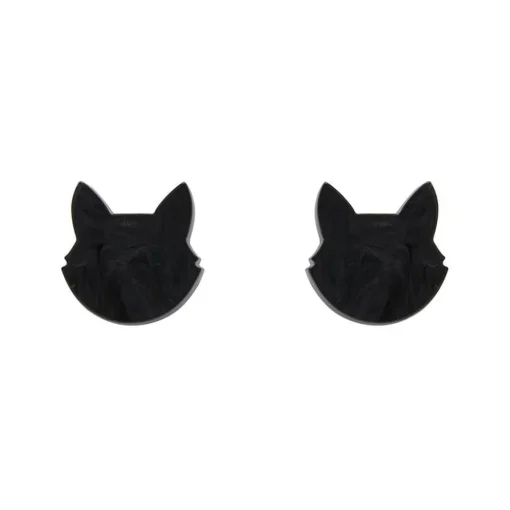 Store Cat Head Ripple Resin Stud Earrings - Black Essential Earrings
