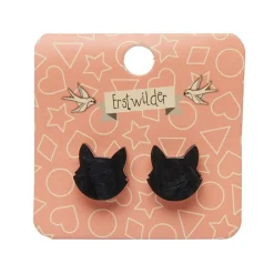 Store Cat Head Ripple Resin Stud Earrings - Black Essential Earrings