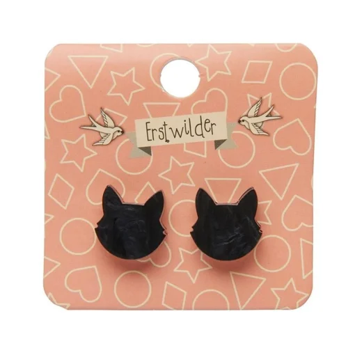 Store Cat Head Ripple Resin Stud Earrings - Black Essential Earrings