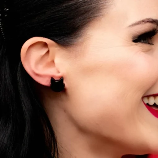 Store Cat Head Ripple Resin Stud Earrings - Black Essential Earrings