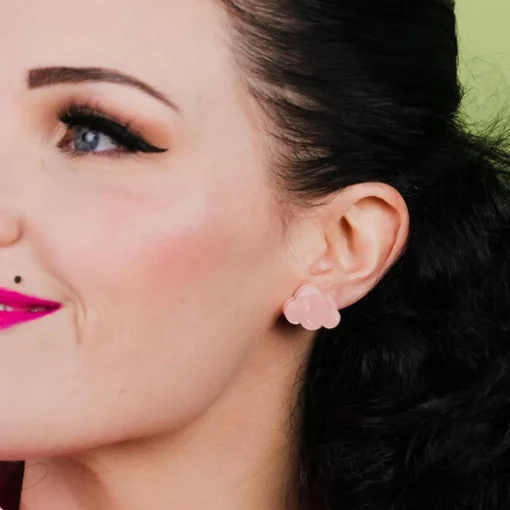 Online Cloud Solid Glitter Resin Stud Earrings - Pink Essential Earrings