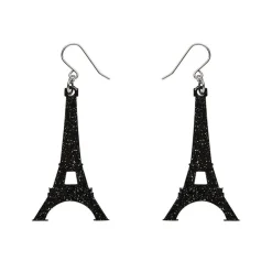 Hot Eiffel Tower Glitter Resin Drop Earrings - Black Essential Earrings