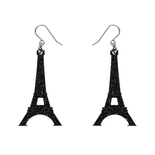 Hot Eiffel Tower Glitter Resin Drop Earrings - Black Essential Earrings
