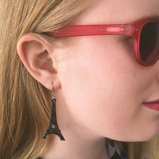 Hot Eiffel Tower Glitter Resin Drop Earrings - Black Essential Earrings