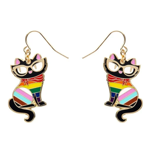 Best Elissa The Rainbow Cat Enamel Drop Earrings Enamel Earrings