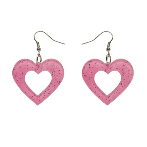 Store Heart Glitter Resin Drop Earrings - Pink Essential Earrings