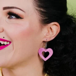Store Heart Glitter Resin Drop Earrings - Pink Essential Earrings