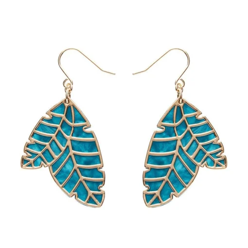 Best Leaf Textured Emerald Resin Drop Earrings - Gold Essential Earrings