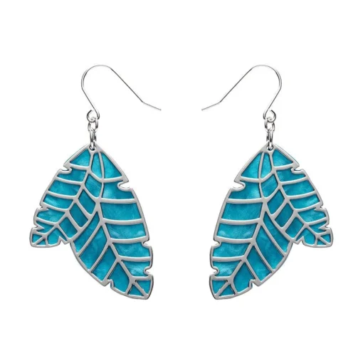 Hot Leaf Textured Emerald Resin Drop Earrings - Silver Essential Earrings