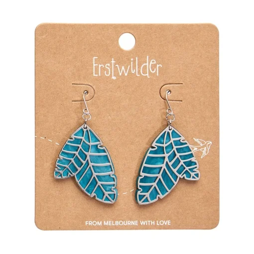 Hot Leaf Textured Emerald Resin Drop Earrings - Silver Essential Earrings