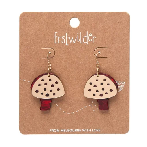 Online Mushroom Textured Resin Drop Earrings - Red Essential Earrings