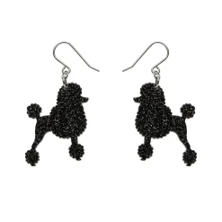 Discount Poodle Glitter Hook Drop Earrings - Black Essential Earrings