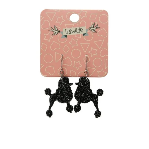 Discount Poodle Glitter Hook Drop Earrings - Black Essential Earrings