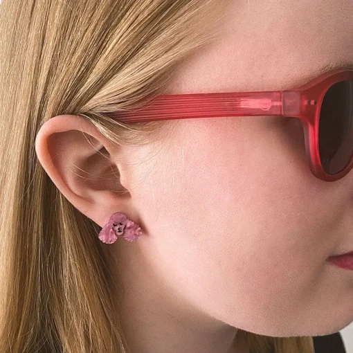 Cheap Poodle Ripple Stud Earrings - Pink Essential Earrings