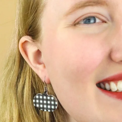 New Pumpkin Gingham Drop Earrings - Black Essential Earrings