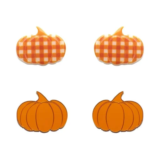 Online Pumpkin Patch Stud Earrings Set - Orange & Orange Gingham Essential Earrings