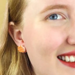 Online Pumpkin Patch Stud Earrings Set - Orange & Orange Gingham Essential Earrings
