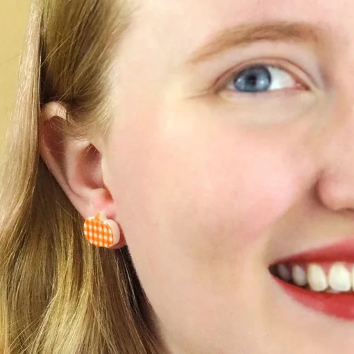 Online Pumpkin Patch Stud Earrings Set - Orange & Orange Gingham Essential Earrings