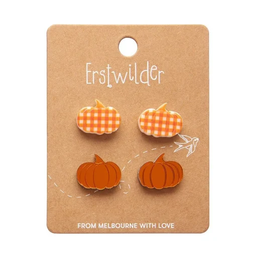 Online Pumpkin Patch Stud Earrings Set - Orange & Orange Gingham Essential Earrings