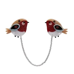 Hot Red Robbin Cardigan Clips Brooches