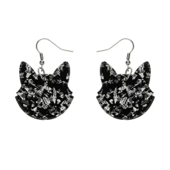 Hot Solid Cat Head Chunky Glitter Resin Drop Earrings - Silver Essential Earrings