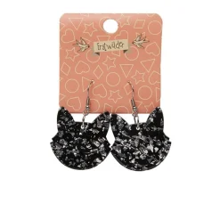Hot Solid Cat Head Chunky Glitter Resin Drop Earrings - Silver Essential Earrings